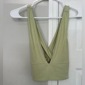 Sage Green Ribbed Criss Cross Crop Top
